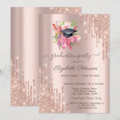 Bloemen Afstudeerder Pet Roos Gouden Glitter Drips Kaart (Voorkant / Achterkant)