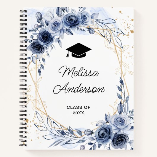 Bloemen afstudeerders Navy Blue Notitieboek (Voorkant)