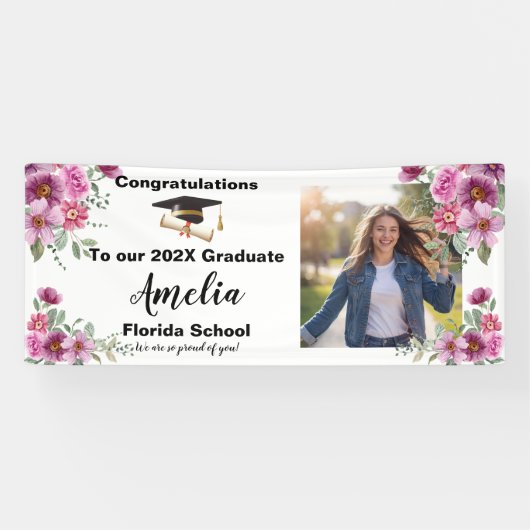 Bloemen Afstudeerfeest Foto Spandoek (Horizontaal)