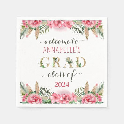 Bloemen Afstuderen Luau Klasse van 2024 Servet (Voorkant)