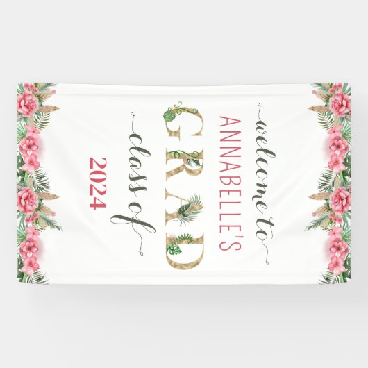 Bloemen Afstuderen Luau Klasse van 2024 Welkom Spandoek (Horizontaal)