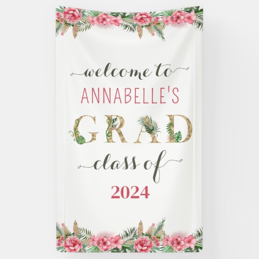 Bloemen Afstuderen Luau Klasse van 2024 Welkom Spandoek (Verticaal)
