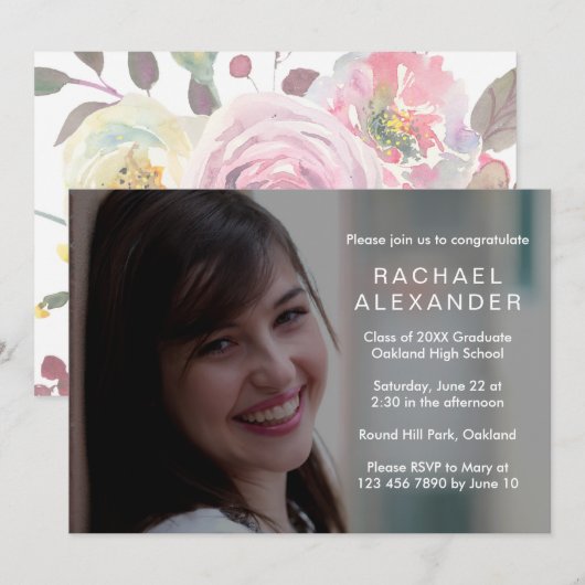  Bloemen Afstuderen Party Fotokaart Kaart (Voorkant / Achterkant)