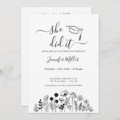 Bloemen afstuderen zwart en wit feestdagenkaart (Voorkant / Achterkant)