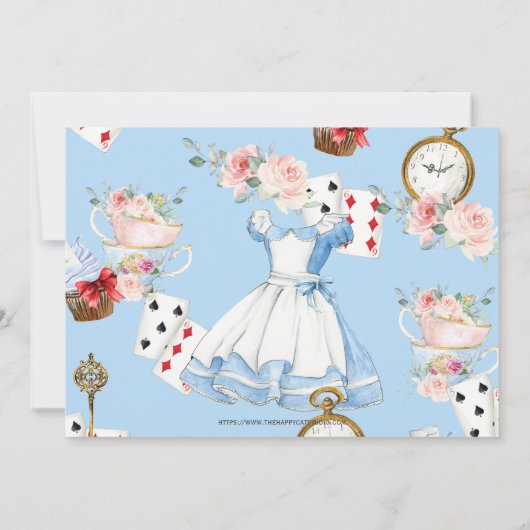 Bloemen Alice in Wonderland Verjaardags Tea Party Kaart (Achterkant)