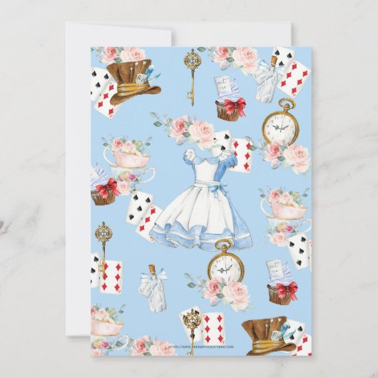 Bloemen Alice in Wonderland Verjaardags Tea Party Kaart (Achterkant)