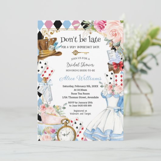 Bloemen Alice in Wonderland Vrijgezellenfeest Tea  Kaart (Staand voorkant)