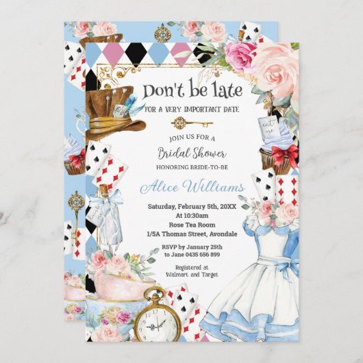 Bloemen Alice in Wonderland Vrijgezellenfeest Tea Kaart (Voorkant / Achterkant)