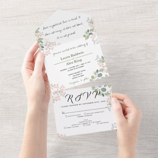 Bloemen · All in One Wedding Invitate Uitnodiging (Afscheurbaar)