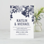 Bloemen Alles in een bruiloft uitnodiging (Navy Bl (Staand voorkant)