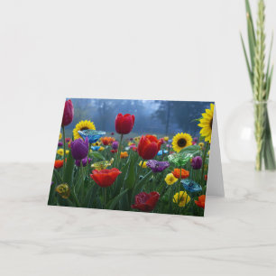Bloemen als glas in kleuren en vormen bedankkaart