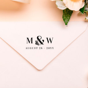 Bloemen Ampersand Initialen & trouwdatum Rubberstempel