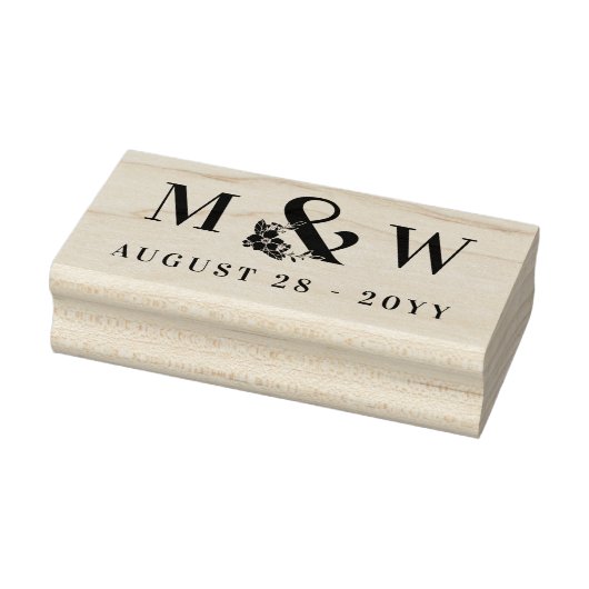 Bloemen Ampersand Initialen & trouwdatum Rubberstempel (Stempel)