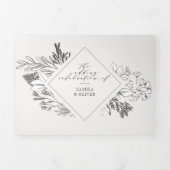 Bloemen Ampersand Zwart & Wit Alles in één bruilof Drieluik Uitnodiging (Cover)