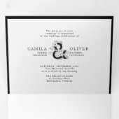 Bloemen Ampersand Zwart & Wit Alles in één bruilof Drieluik Uitnodiging (Binnenzijde eerst)