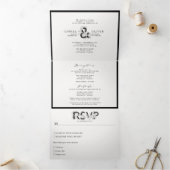 Bloemen Ampersand Zwart & Wit Alles in één bruilof Drieluik Uitnodiging (Binnen)