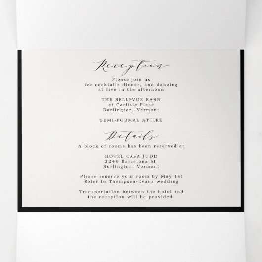 Bloemen Ampersand Zwart & Wit Alles in één bruilof Drieluik Uitnodiging (Binnenkant midden)