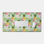 Bloemen & ananas Blauwgroen strepen Bureaumat (Keyboard & Muis)