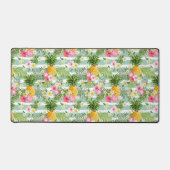 Bloemen & ananas Blauwgroen strepen Bureaumat (Voorkant)