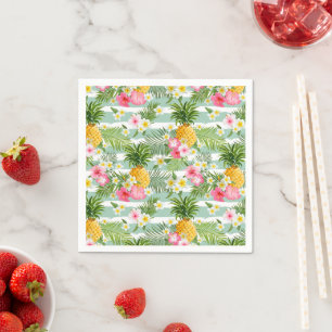 Bloemen & ananas Blauwgroen strepen Servet