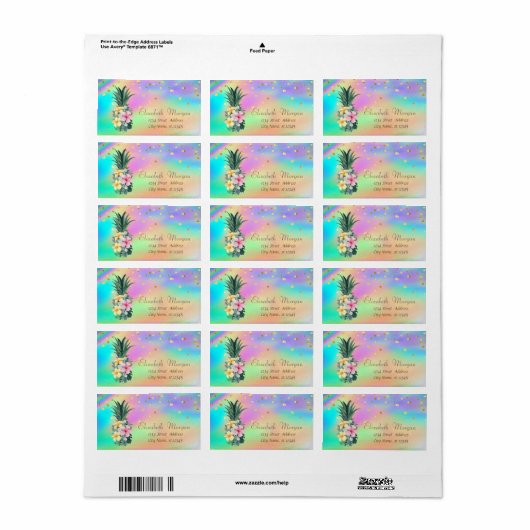 Bloemen Ananas Confetti Kleurrijke Holografisch Etiket (Full Sheet)