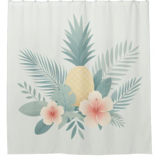 Bloemen Ananas & Hawaiian Douchegordijn (Voorkant)