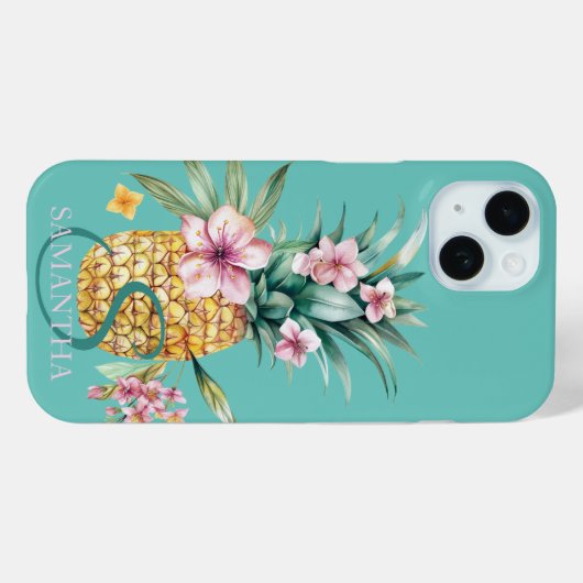 Bloemen ananas munt groen Case-Mate iPhone case (Achterkant (horizontaal))