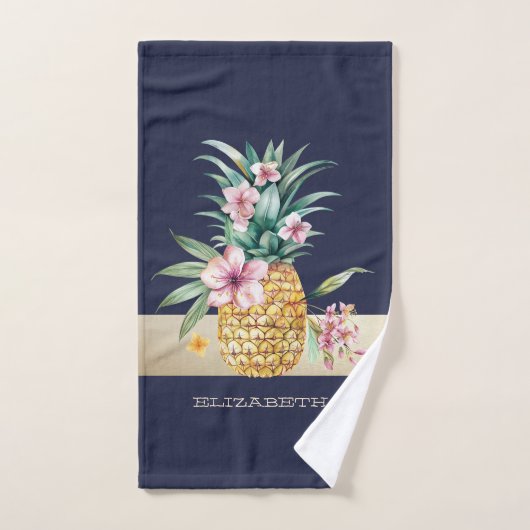 Bloemen ananas, streep bad handdoek (Handdoek)