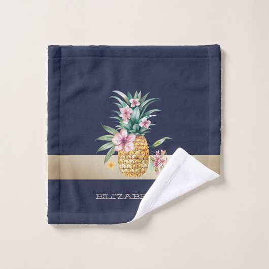 Bloemen ananas, streep bad handdoek (Wasdoekje)