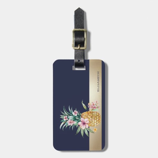 Bloemen ananas, streep bagagelabel (Voorkant verticaal)
