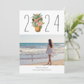 Bloemen Ananas Tropisch Afstuderen Foto Kaart (Staand voorkant)