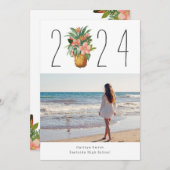 Bloemen Ananas Tropisch Afstuderen Foto Kaart (Voorkant / Achterkant)