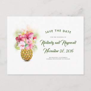 Bloemen Ananas Vaas Tropisch strand Save the Date Aankondigingskaart