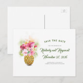 Bloemen Ananas Vaas Tropisch strand Save the Date Aankondigingskaart (Voorkant / Achterkant)