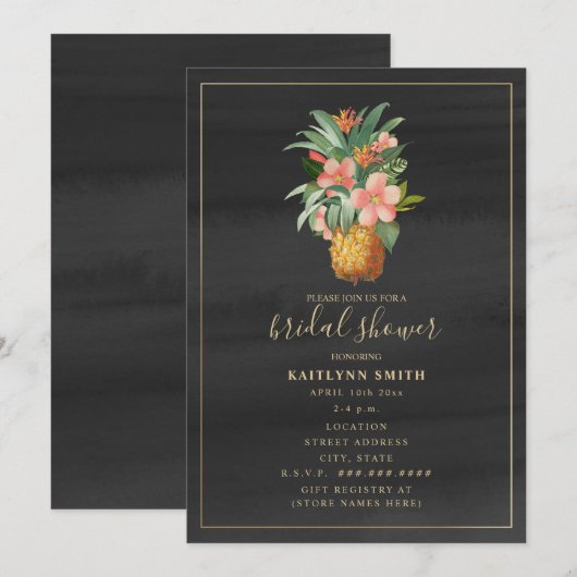 Bloemen Ananas Waterverf Tropisch Vrijgezellenfees Kaart (Voorkant / Achterkant)