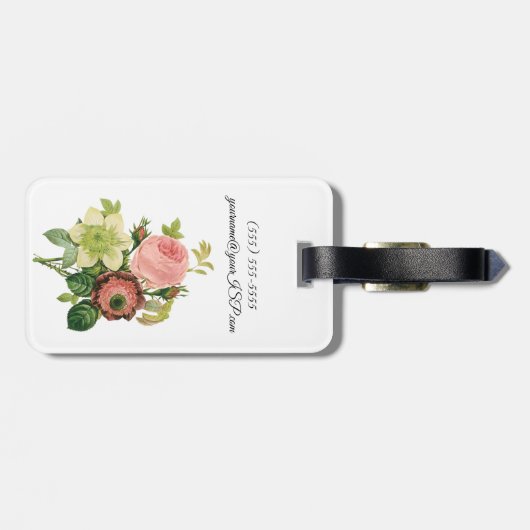  bloemen, Anemone Rozen Clematis door Redoute Bagagelabel (Achterkant horizontaal)