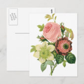  bloemen, Anemone Rozen Clematis door Redoute Briefkaart (Voorkant / Achterkant)