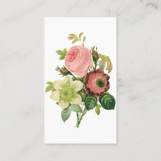  bloemen, Anemone Rozen Clematis door Redoute Visitekaartje (Achterkant)