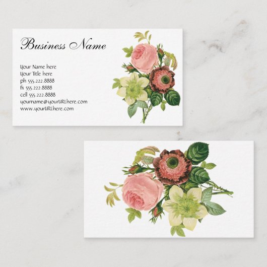 bloemen, Anemone Rozen Clematis door Redoute Visitekaartje (Voorkant / Achterkant)