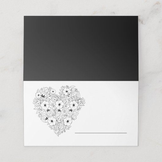  Bloemen Anemoon Zwart Witte Bloem Huwelijk Plaatskaartje (Buitenkant ongevouwen)