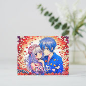 Bloemen Anime Koppel Unieke Bruiloft RSVP Briefkaart (Staand voorkant)