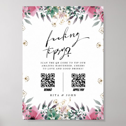 Bloemen Anjer Tip Uw Bartender Trouwbord Poster (Voorkant)