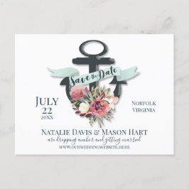 Bloemen Anker Lint Banner Nautisch Save the Date Aankondigingskaart