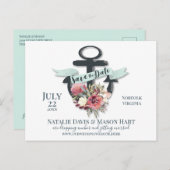 Bloemen Anker Lint Banner Nautisch Save the Date Aankondigingskaart (Voorkant / Achterkant)