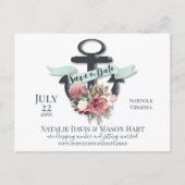Bloemen Anker Lint Banner Nautisch Save the Date Aankondigingskaart (Voorkant)