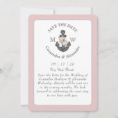 Bloemen Anker Marine Blauw Roze Nautische Bruiloft Kaart (Voorkant)