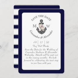 Bloemen Anker Marine Blauw Wit Nautische Bruiloft Kaart