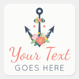 Bloemen Anker Nautisch Geloof Marine & Koraal Dais Vierkante Sticker
