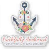 Bloemen Anker Nautisch Geloof Marine & Koraal Logo Sticker (Voorkant)