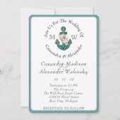 Bloemen Anker Nautische Bruiloft Blauwgroen Aqua B Kaart (Voorkant)